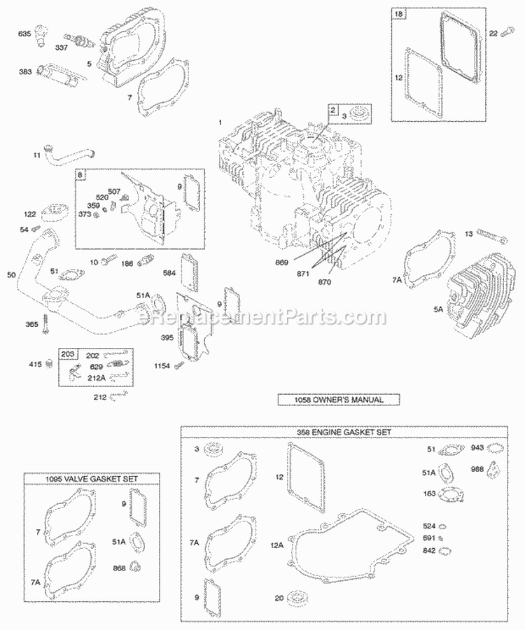 Cylinder Cylinder Heads Crankcase CoverSump Engine Gasket Set Valve Gasket Set Intake Manifold Diagram and Parts List for 42E707-2631-E2  Briggs and Stratton Engine